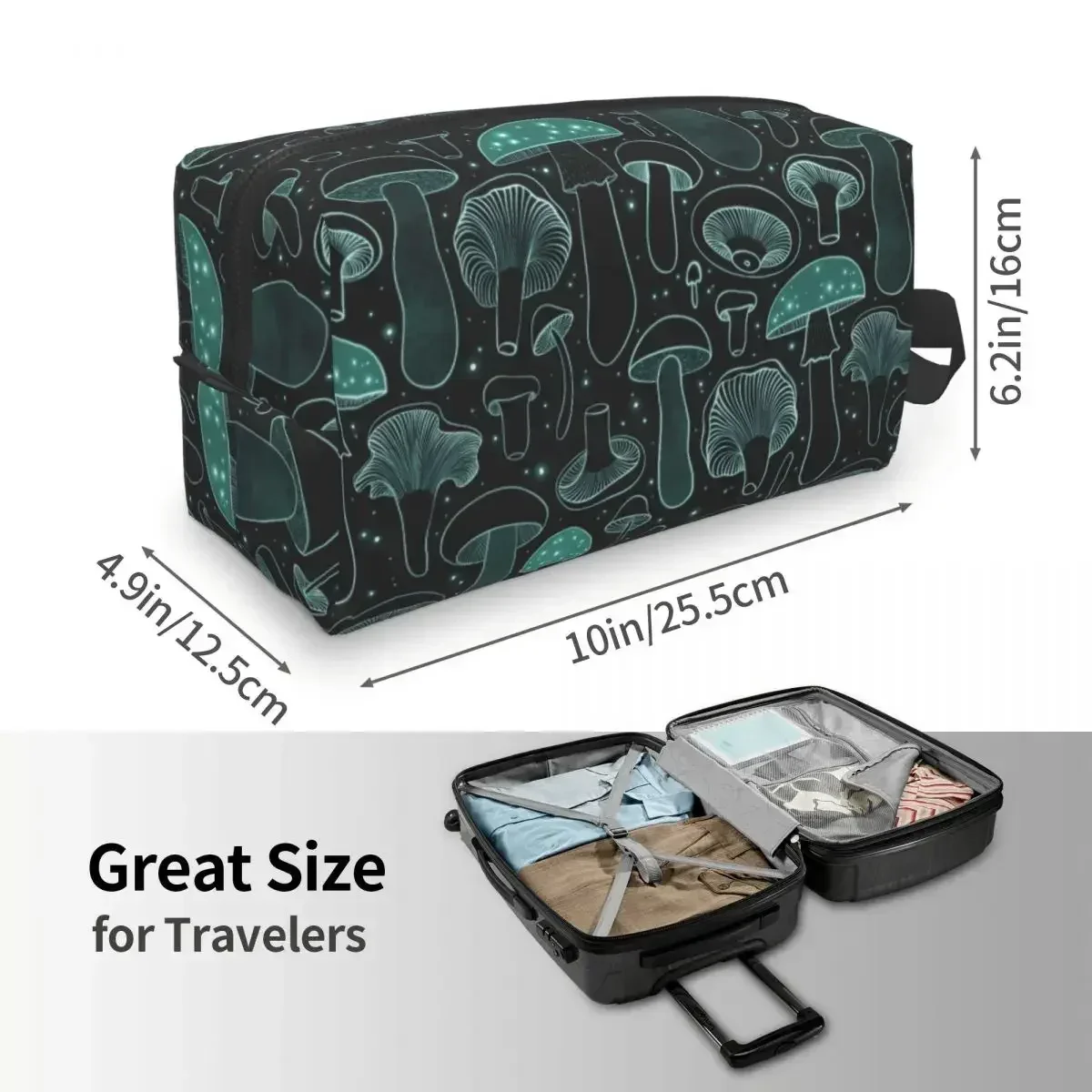 カスタム抽象的な光るキノコパターン旅行化粧品バッグ女性用トイレタリーメイクアップオーガナイザーレディースビューティーストレージドップキット