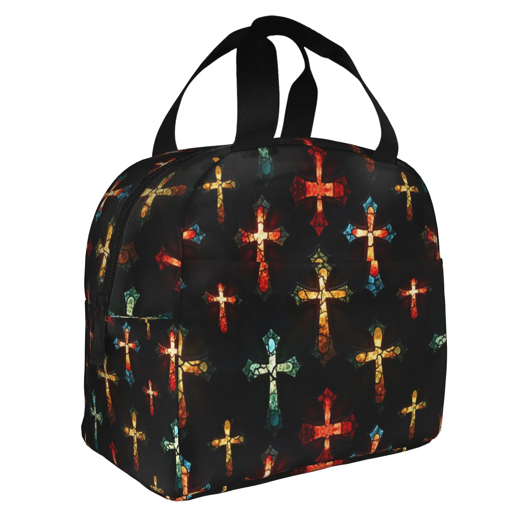 Christian Faith Jesus  Christ Religion Lunch Bag Radiant Stained Glass Crosses  Cooler Warm Insulated Lunch Boxes for School