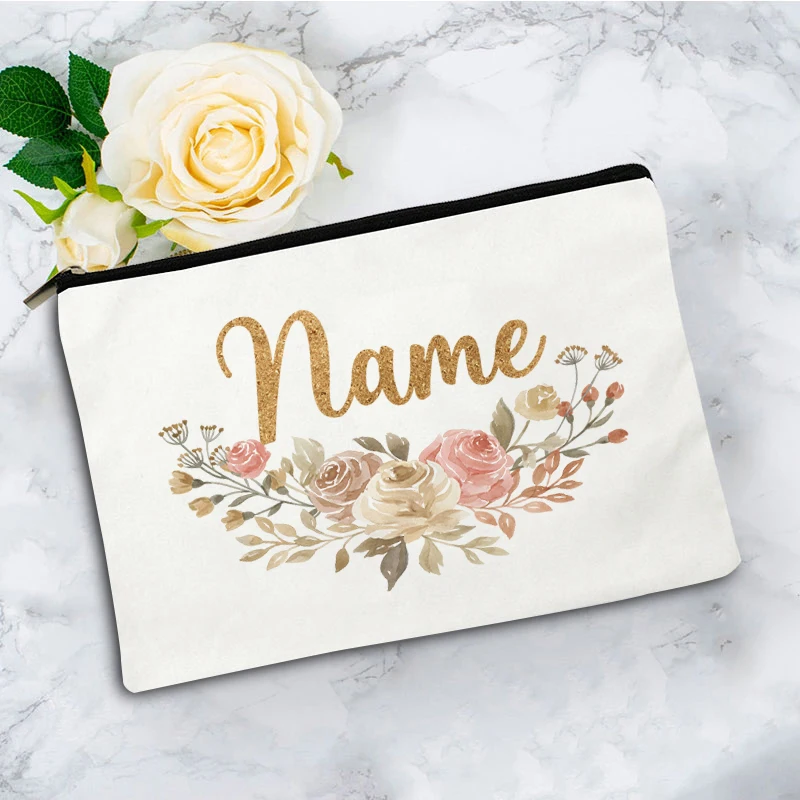 Personalized Watercolor Floral Makeup Bag, Travel Essentials Cosmetic Toiletry Bag, Bridesmaid Birthday Gift with Custom Name