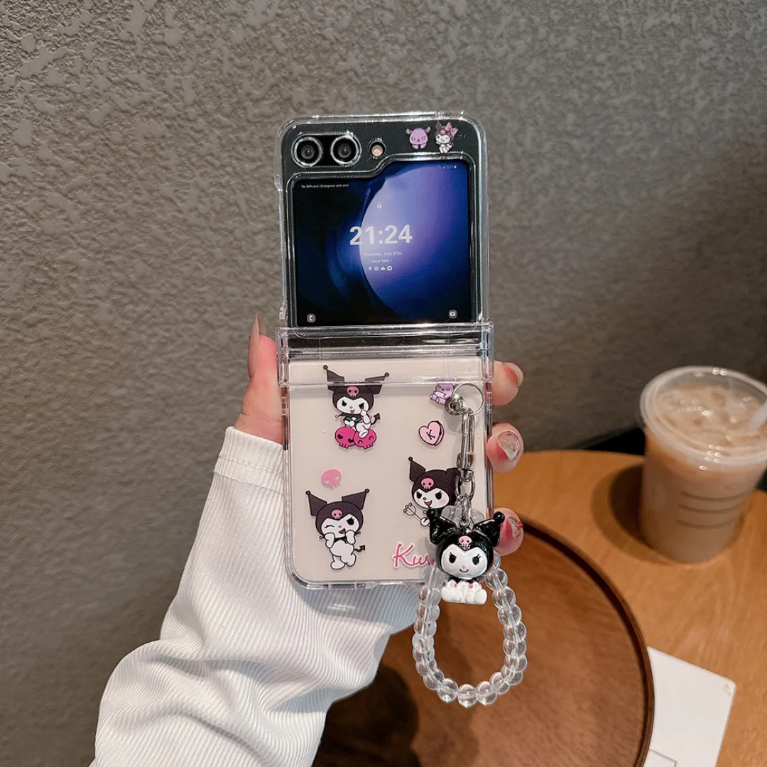 حافظة لهاتف سامسونج جالاكسي Z Flip 7 FE 6 5 حافظة لهاتف آيفون كورومي ماي ميلودي كاواي لهاتف سامسونج جالاكسي Z Flip 7 FE 6 5 غطاء خلفي صلب شفاف من البولي يوريثان