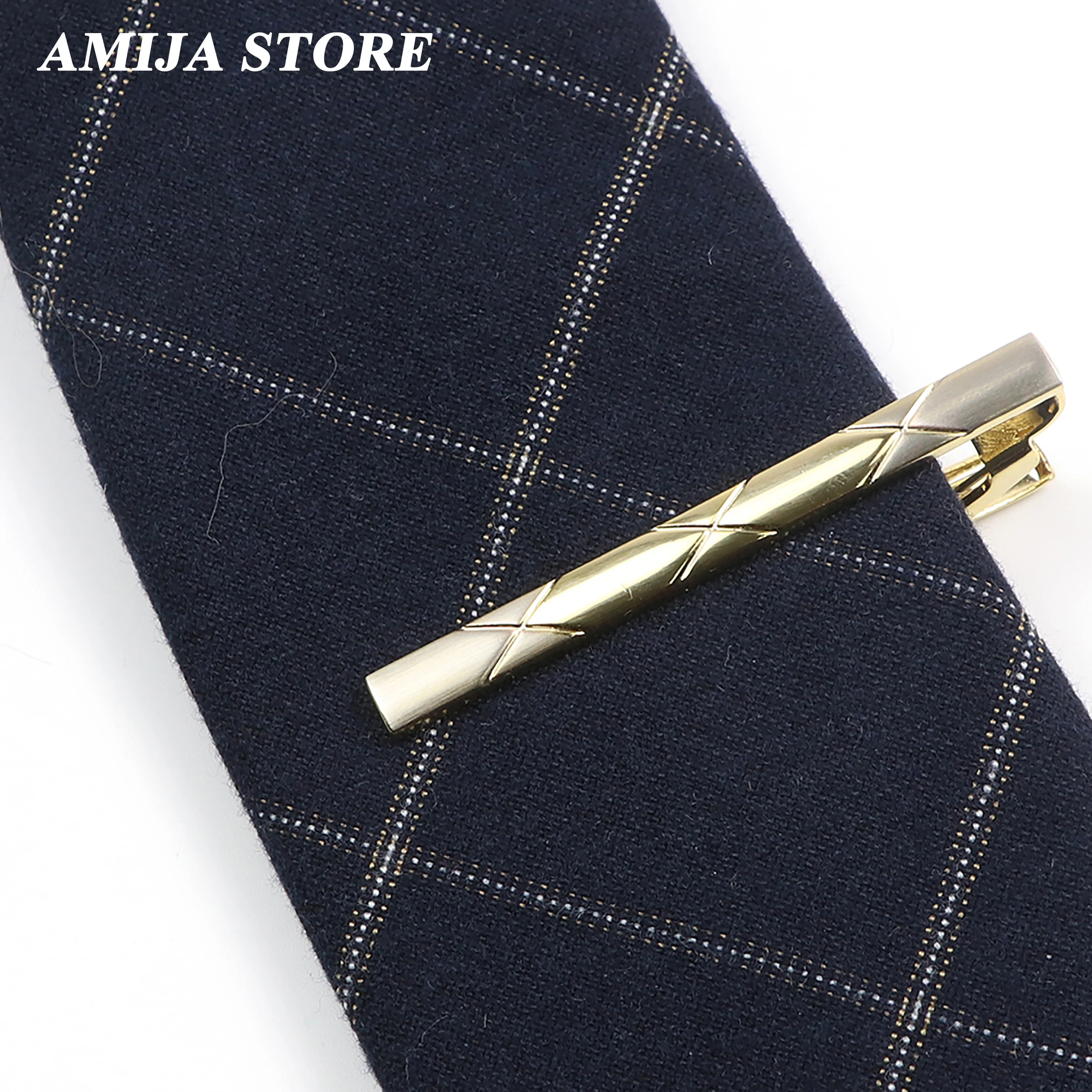 Men Metal Gold Color Tie Clip For Wedding Gifts Necktie Clasp Clip Gentleman 6cm Ties Bar Crystal Tie Pin For Men\'s Accessories