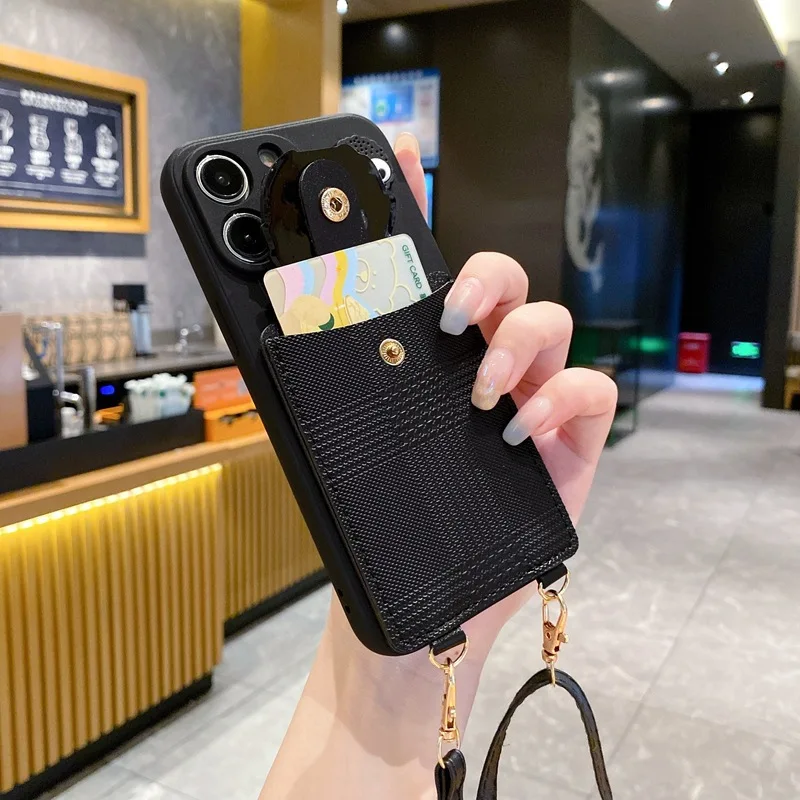 Para Samsung Galaxy x-cover 7 5 M13 M53 M52 M33 M23 M14 M54 M15 M55 M32 funda con cordón cruzado bolsa de tarjeta negra de dibujos animados funda de teléfono