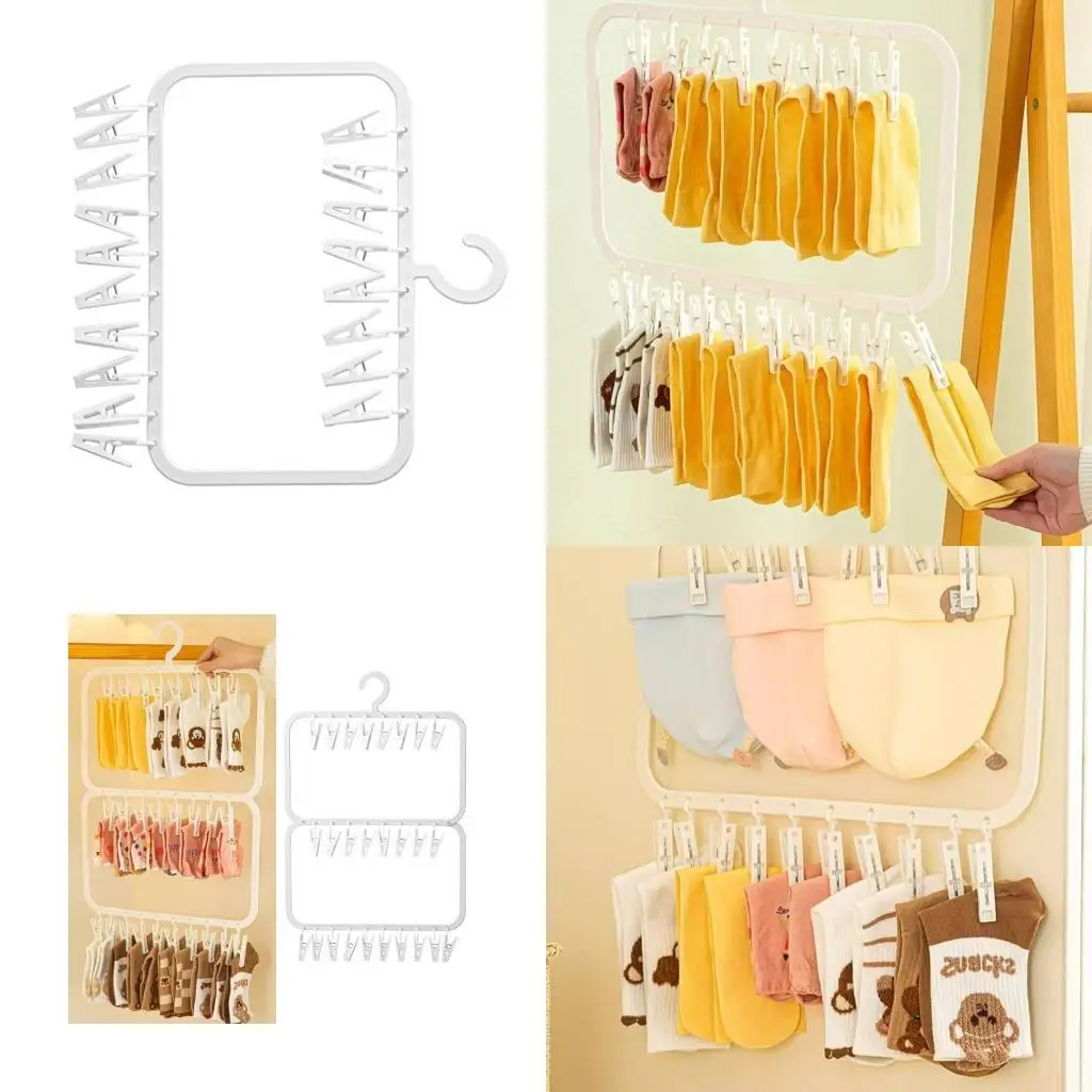 

G6KF Portable Drying Organizers Multi Functional Space Saving Drying Rack for Socks Underwear and Baby Towels with Clips