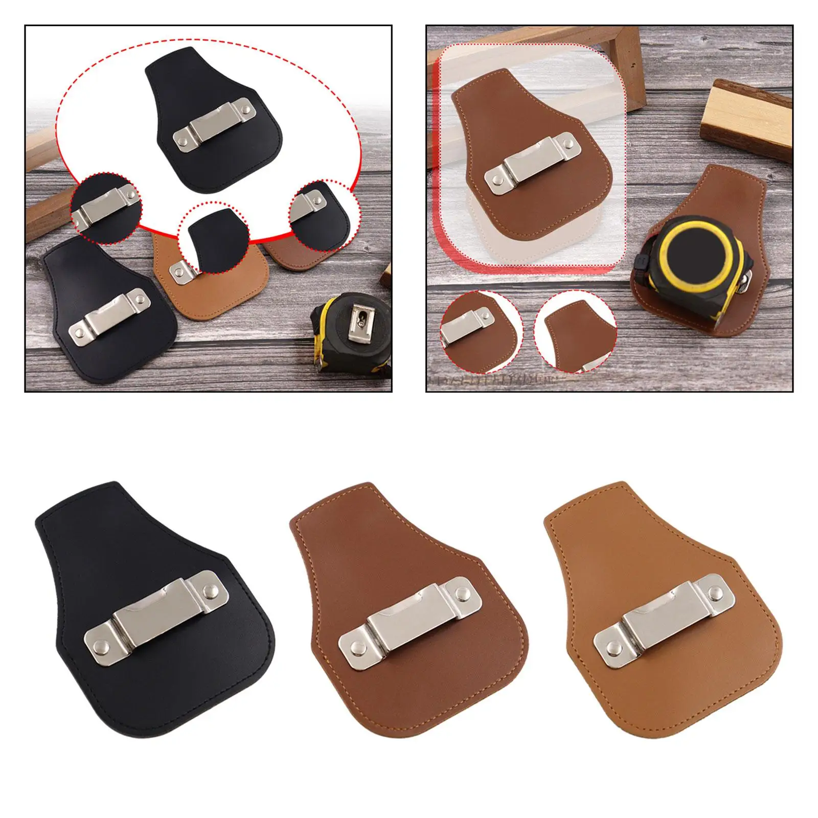 Soporte para cinta métrica, cuero PU, para cinturón, bolsa, herramienta hecha a mano, bolsa de herramientas con clip para cinturón para carpinteros y manuales