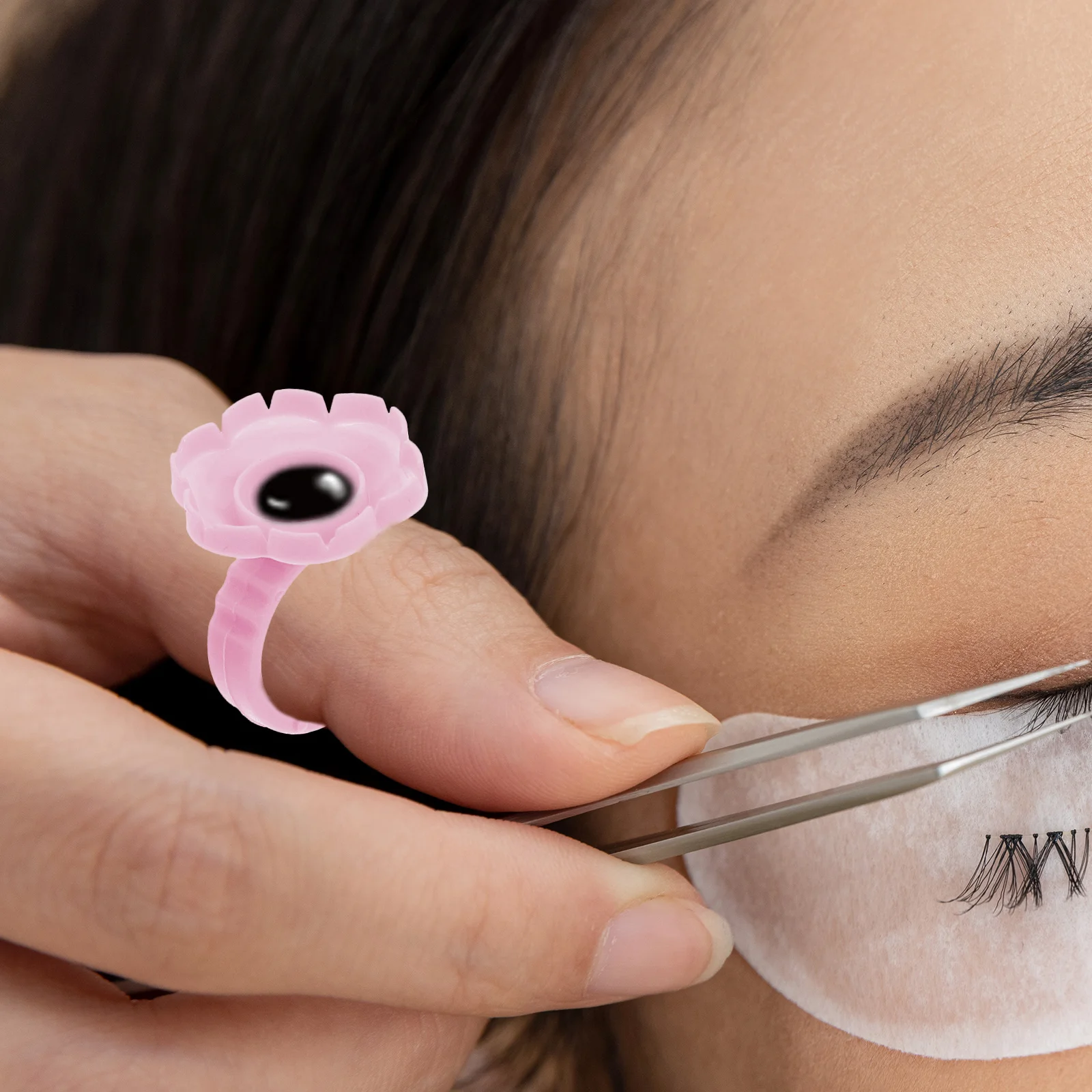 

100 Pcs Flower Ring Cup Lash Glue Container Eyelash Supplies for Extensions Cups Plastic