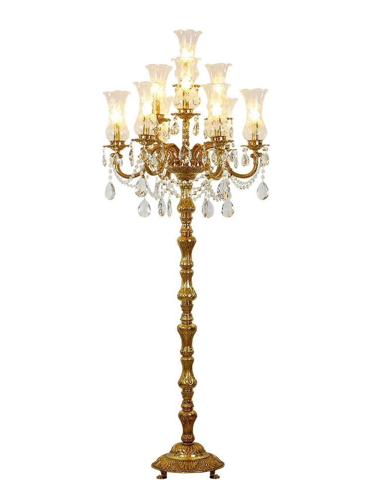 Large 10 Heads Copper Crystal Floor Lamp Luxury LED Glass Light for Foyer Hotel Lobby Wedding Living Room Decor standing lamp