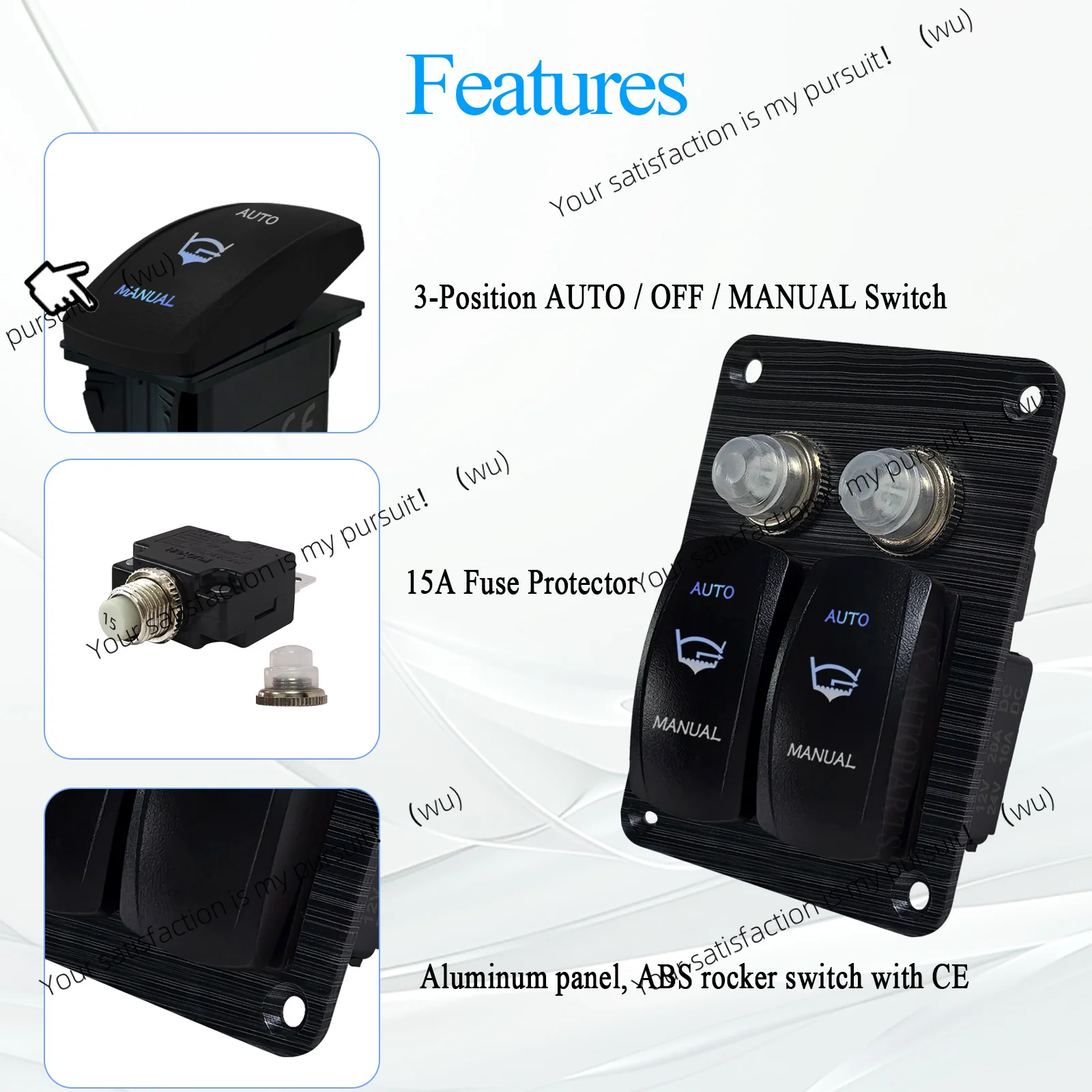 Double cabin pump switch panel, three-speed toggle switch, with 15A circuit breaker, waterproof IP66, suitable for yachts 12/24V
