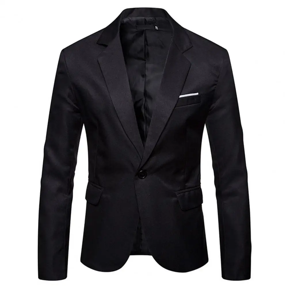 

Men Blazer Solid Color Single Button Handsome Classic Slim Fit Blazer Office Formal Pockets Lapel Suit Coat Business blazer