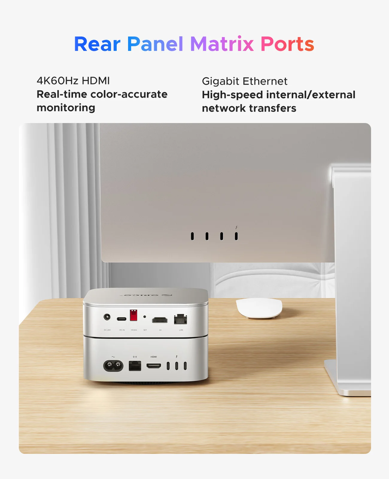 ORICO 10 Gbit/s Dockingstation Dual M.2 SSD Gehäuse Hub 4K60Hz-HDMI PD60W Offline-Klon-Erweiterung mit Lüfter für Mac Mini