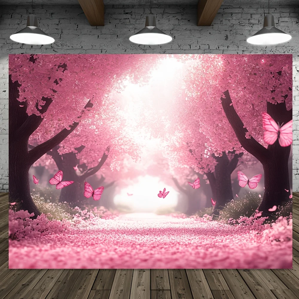 Cherry Blossom Tapestry Polyester Wall Hanging Pink Trees Butterflies Living Room  wall tapestry aesthetic room decor