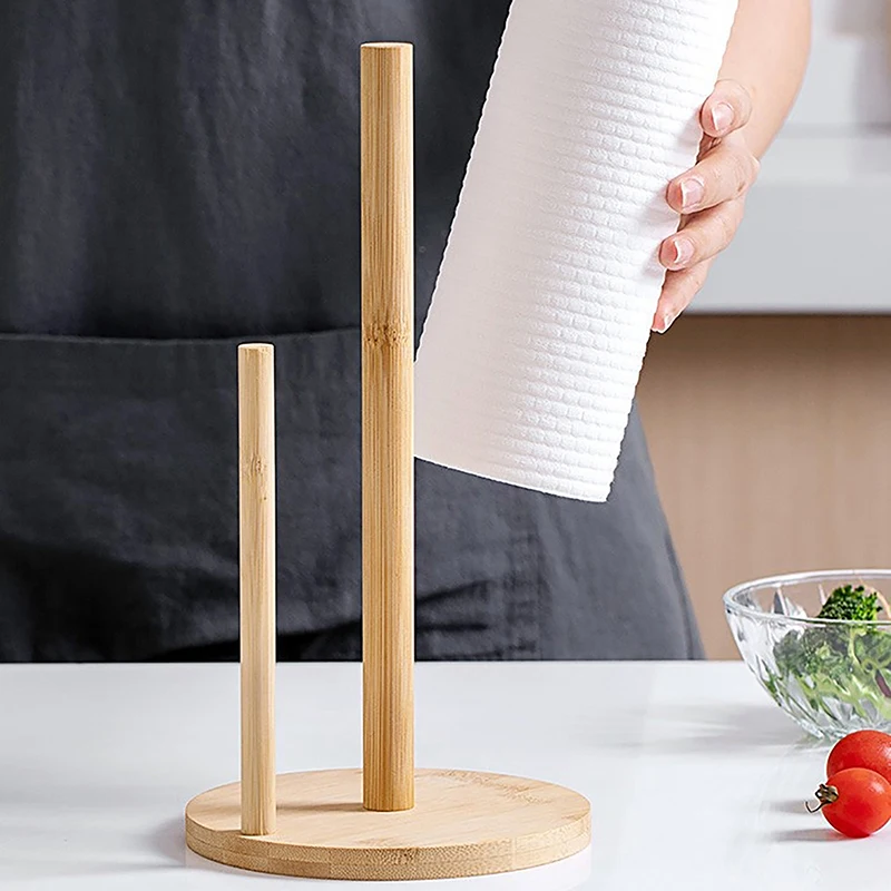 Kitchen Wooden Roll Paper Towel Holder Bathroom Tissue Vertical Stand Disposable Paper Pot Kitchen Toilet Storage Accessories