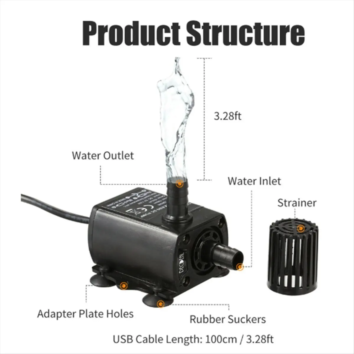 

USB Water Pump with Strainer Ultra-Quiet Mini DC5V Micro-Brushless Water Pump Waterproof Submersible Fountain Pump