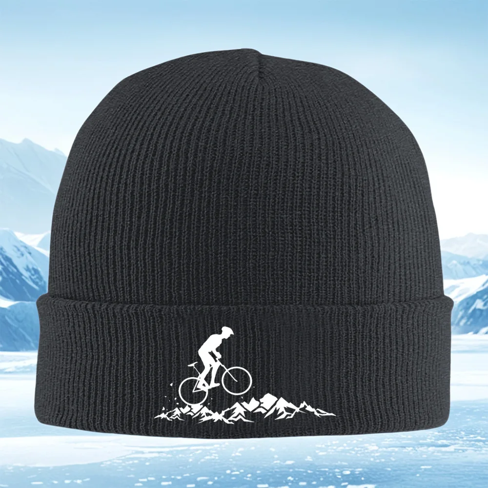 Imagen de silueta de salto de ciclista de montaña Hombres Mujeres Gorro de punto unisex Gorro Jersey Gorro Invierno Térmico Cálido Navidad Al aire libre C