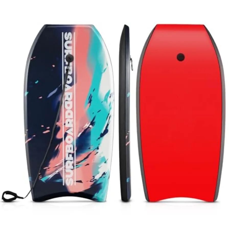

41''/37''/33'' Lightweight Body Board for Beach, Surf Board with EPS Core, XPE Deck, HDPE Slick Bottom, Wrist Leash, Bodyboard
