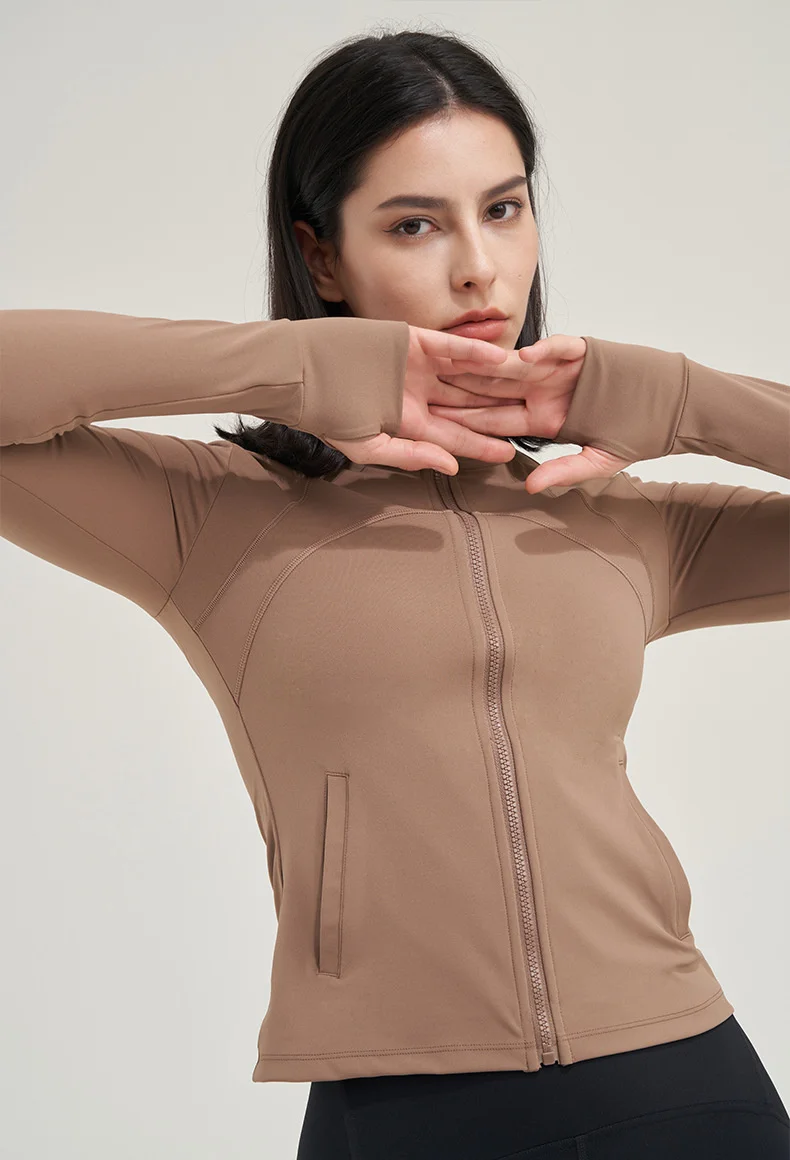 TRY TO BN Yoga Long Sleeve Coat Zipper Loose Sports Tops Breathable Sunscreen T Shirt Workout Women Running Gym Clothing Fitness