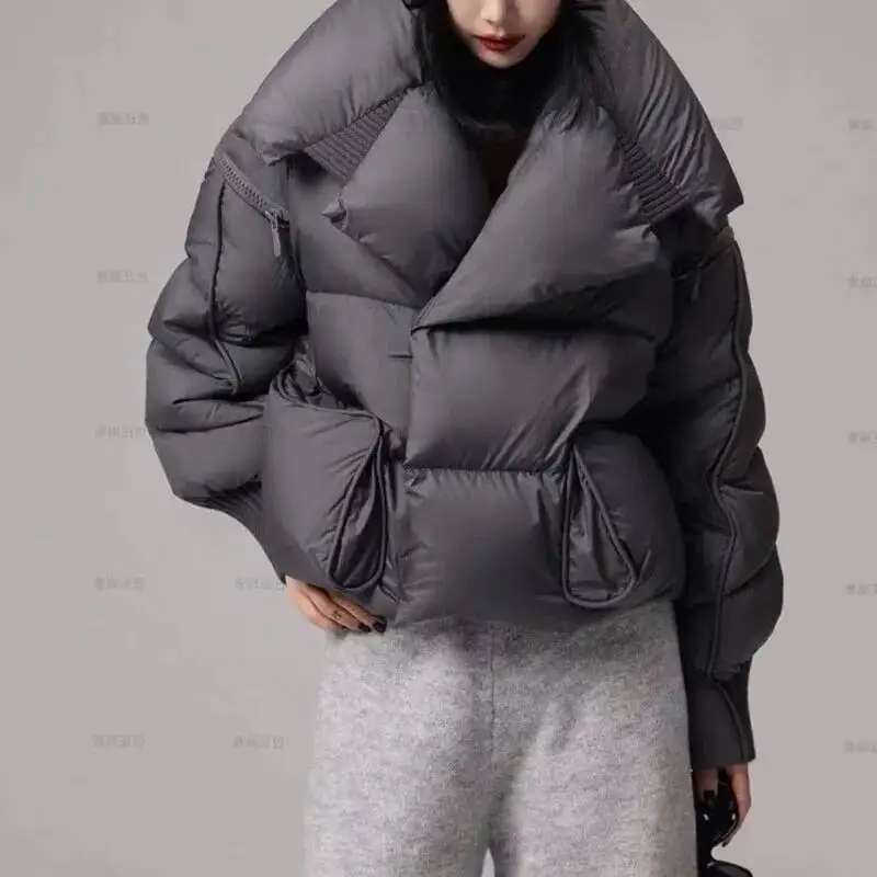 

Women's Autumn Winter New Arrivals Puffer Jacket Short Length Thickened High-End White Duck Down Turn-Down Collar