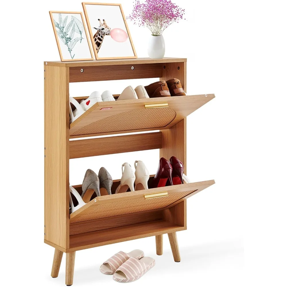 

Shoe Storage Cabinet for Entryway, 23.6" D x 6.6" W x 34.5" H, Wood color