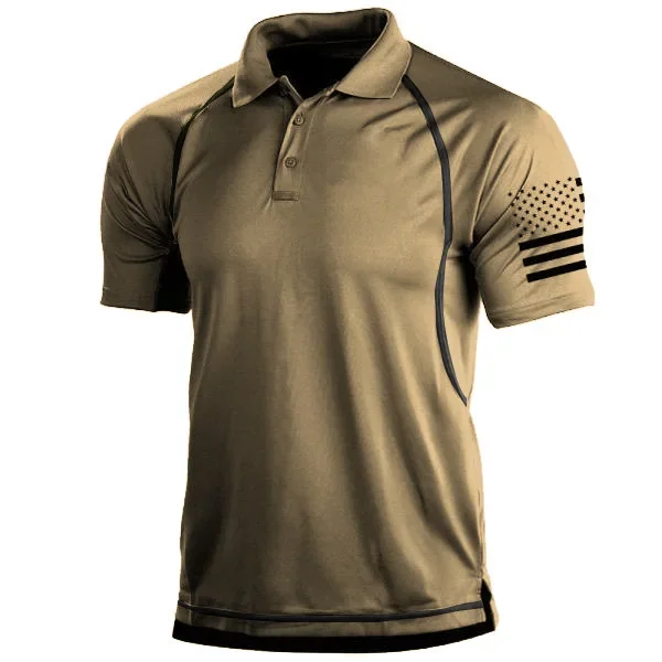 Summer Men\'s Casual Polo Shirt Outdoor Tactical Lapel Button Short Sleeve Sports T-shirt Fashion Contrast Pullover Top