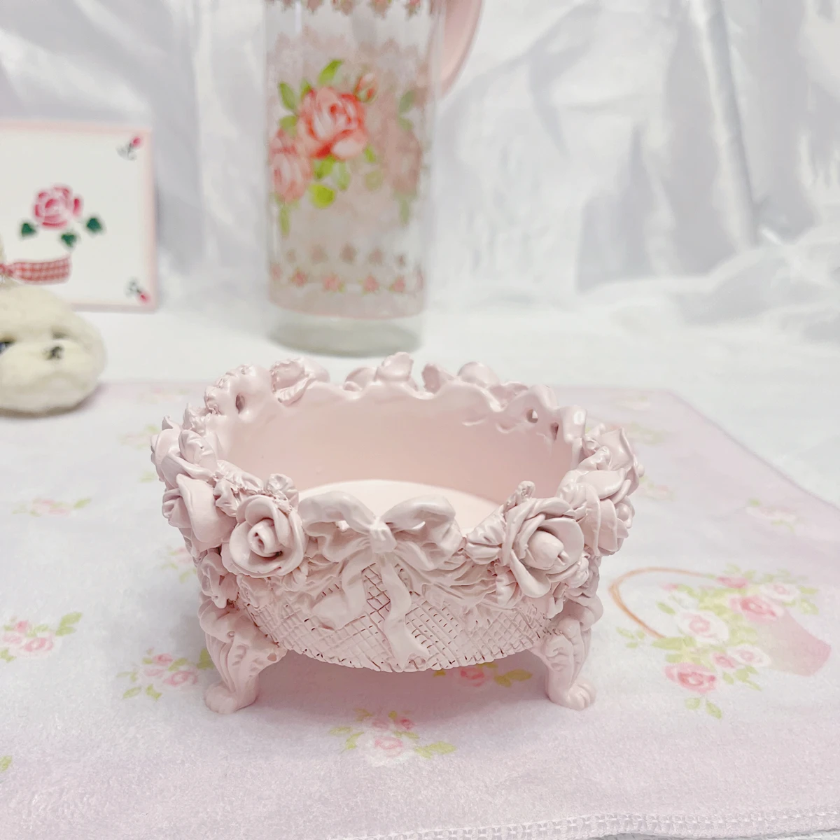 Pink candle holder, cute bow candle holder, house decoration, essential for girls