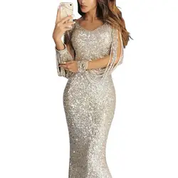 Ladies V-neck long-sleeved tassel dinner dress bag hip dress dress long dresses evening вечерние платья больших размеров