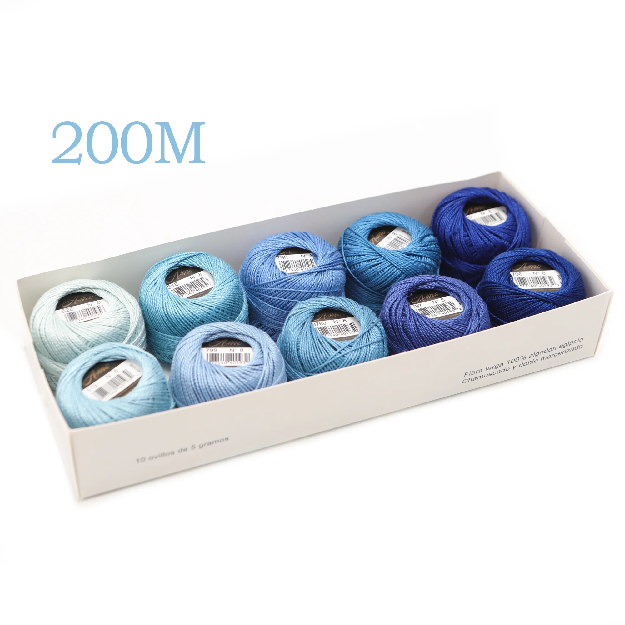 Amohilos Größe 8, Perlenfaden aus merzerisierter ägyptischer Baumwolle, 10 verschiedene Farben, Kollektion 5 Gramm, 40 Meter Kugel, 20 Sets erhältlich