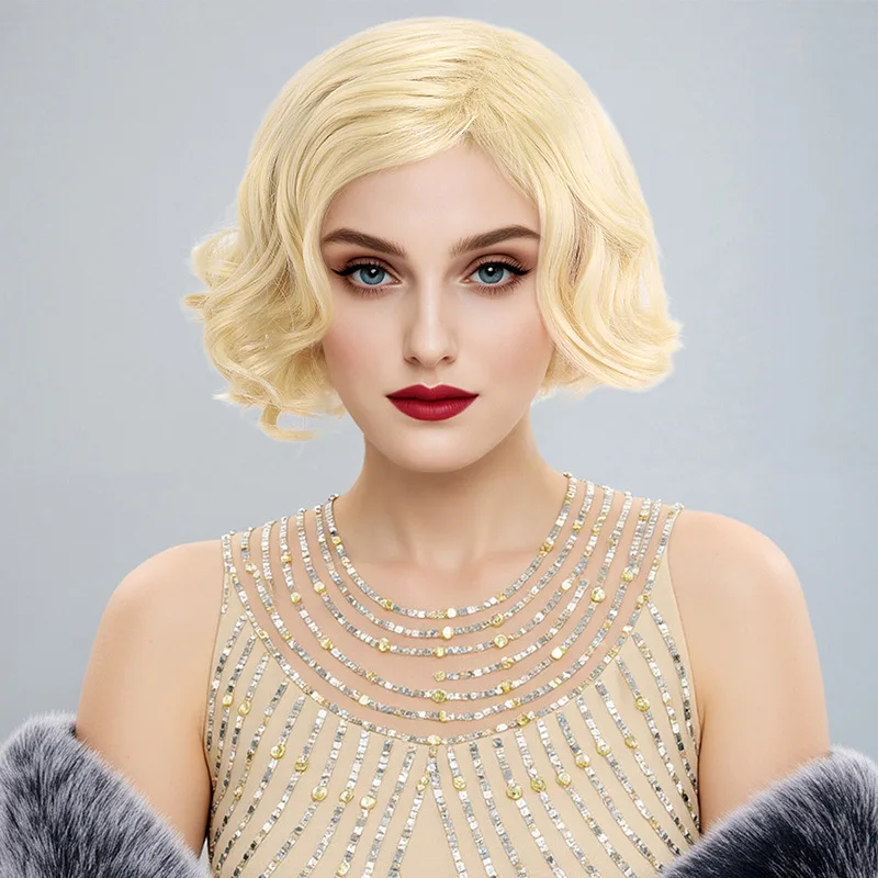 Dream Ruth Wig Marilyn Stage Performance Short Curly Hair Retro Wig Gold Short Headband