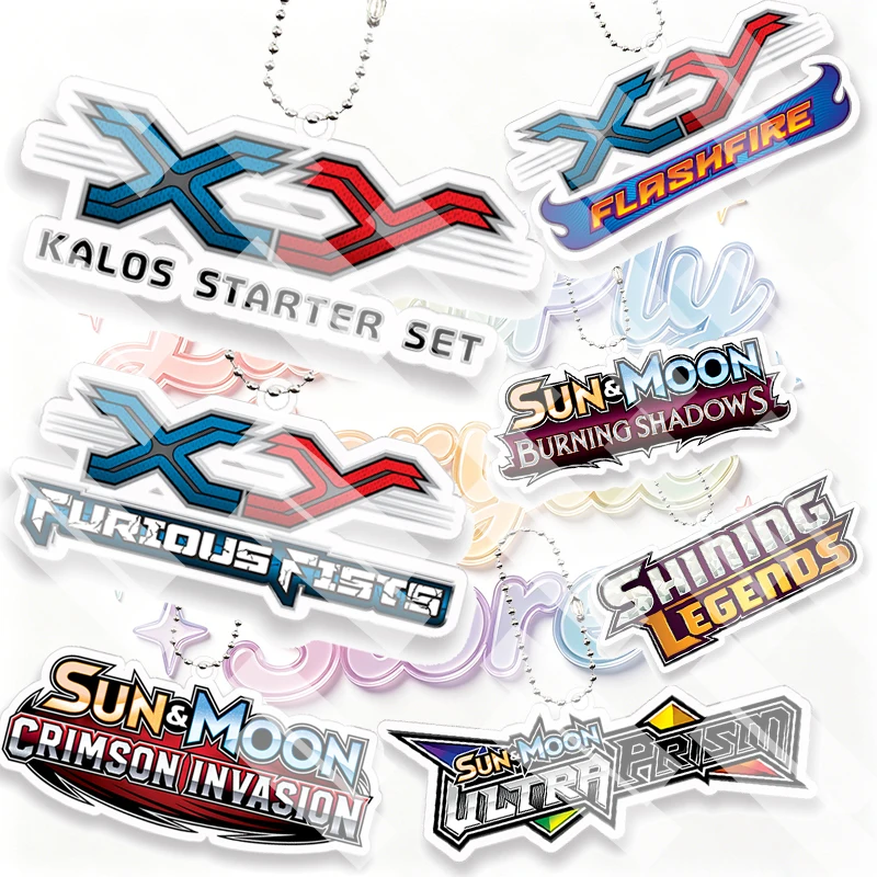 Retro Card Game Old Generation XY Sun Moon Expansion Pack Logo Acrylic Keychain Flashfire Furious Anime TCG Bag Charm Pendant
