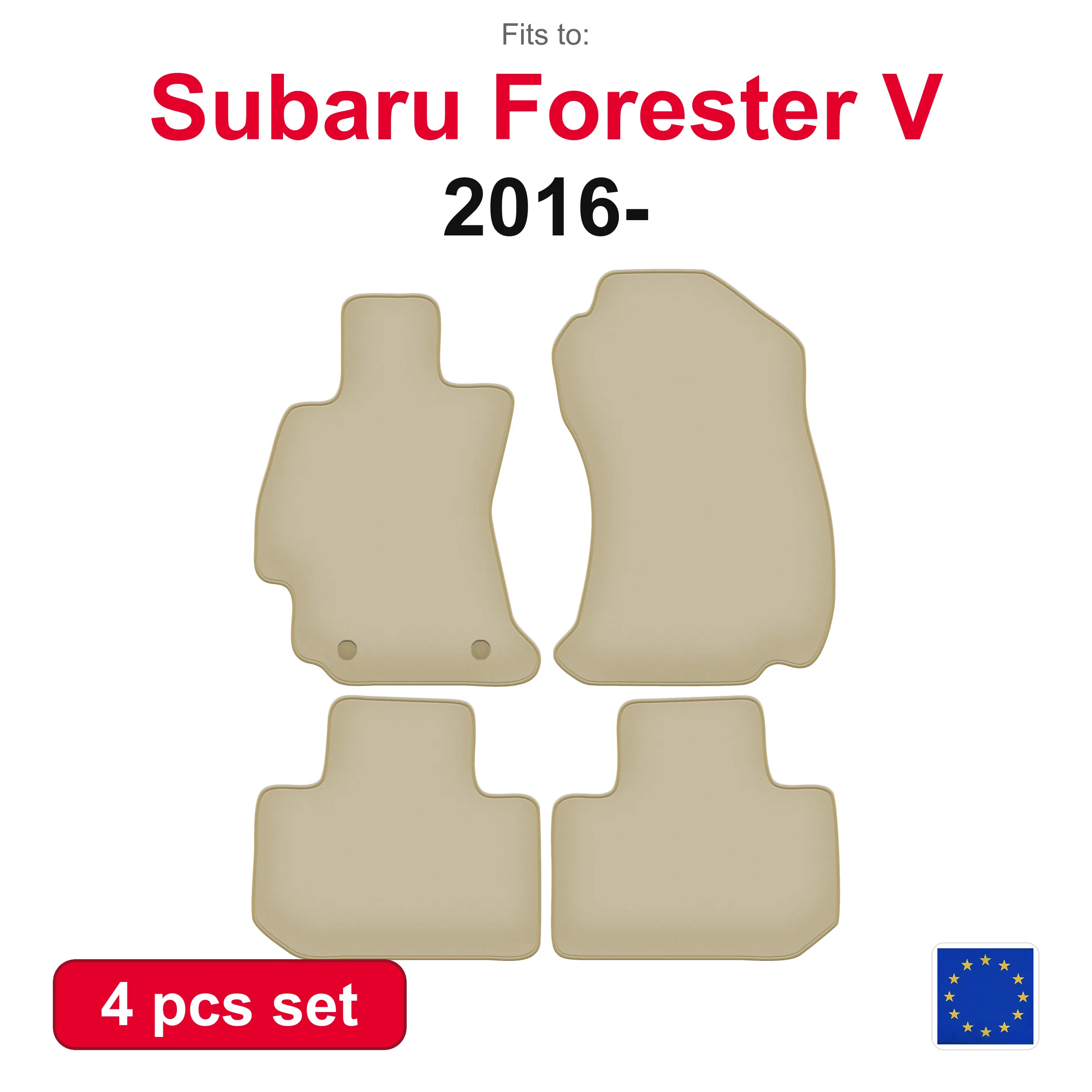 PREMIUM-Velours-Autofußmatten für Subaru Forester V SUV (2016-) – beige, passgenau (4 Stück), passgenaues Autofußmatten-Set