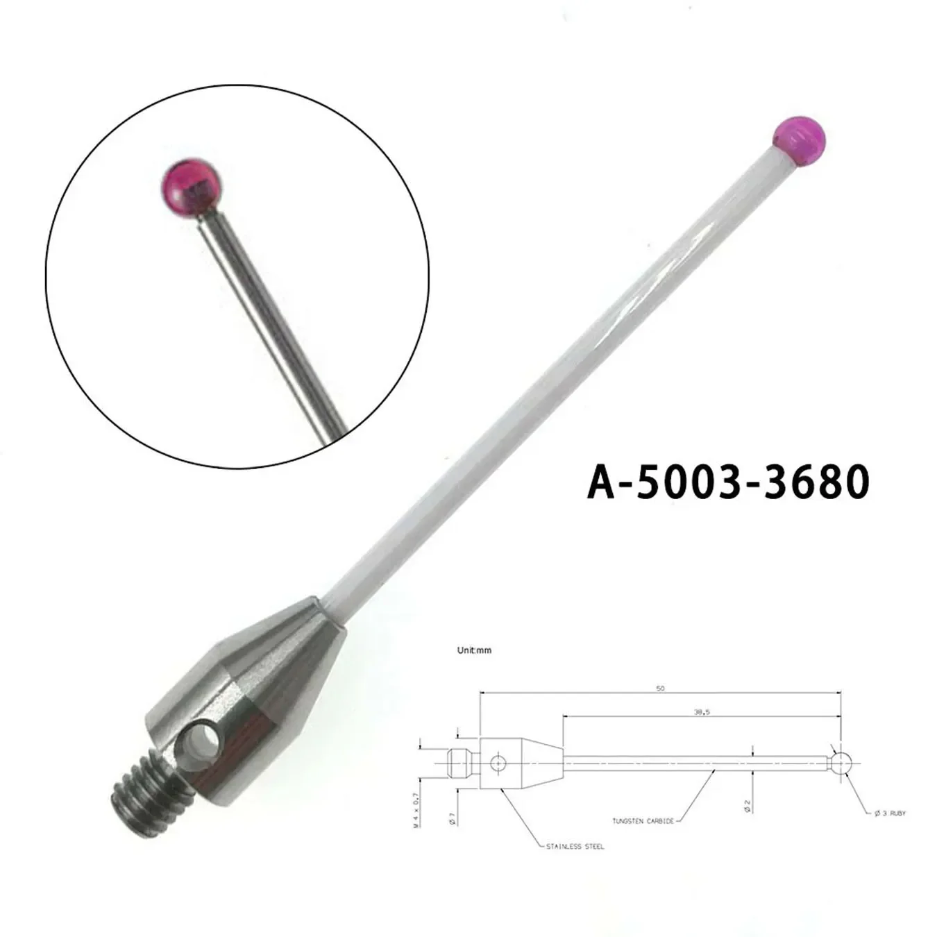 1pc CMM Touch Probe Stylus 3mm Dia Rubine Ball Ceramic Stem M4  A-5003-3680/ 0051 Tools Touch  CMM Machines Comparators