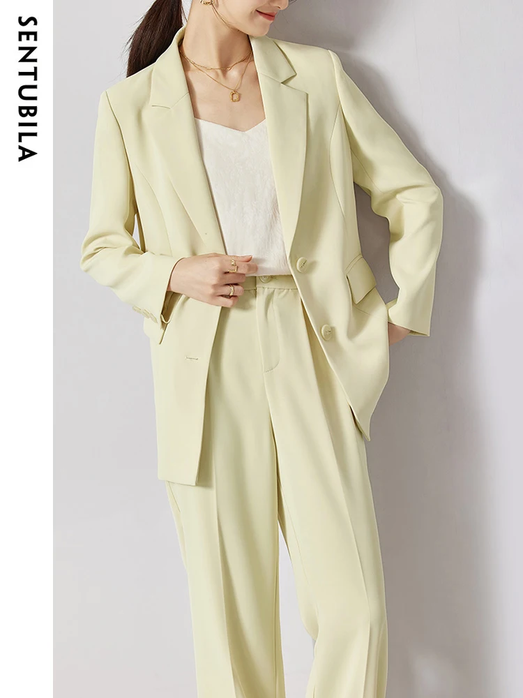 

SENTUBILA Office Lady Blazer Suit Two Pieces Set for Women 2024 Elegant Straight-cut Blazer jacket Wide Pants Womens Outfits