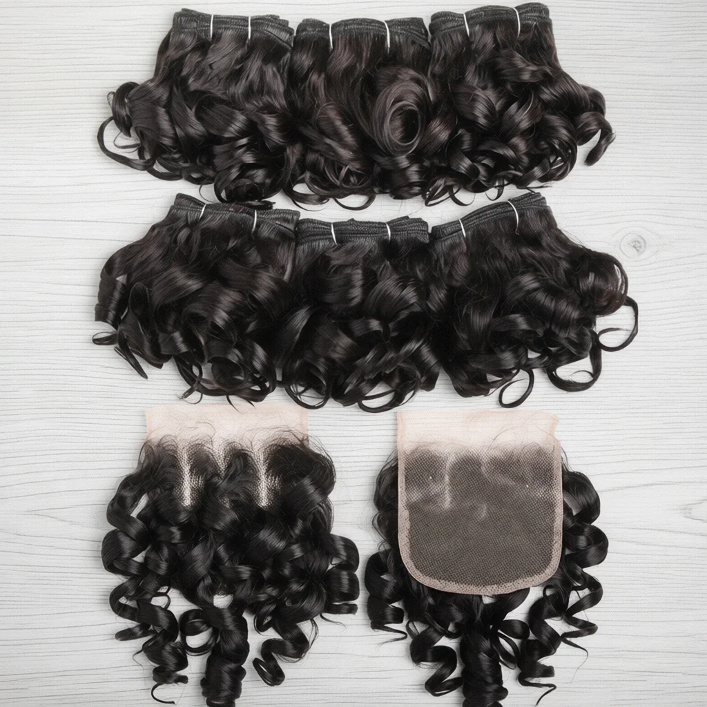Curly Human Hair Bundles With Closure Indian Hair Weave 6 Bundles With Lace Closure Wavy Human Hair Extensions