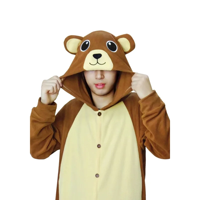 Costume cosplay unisex per bambini adulti animale adorabile orso bruno tutina pigiama pigiama