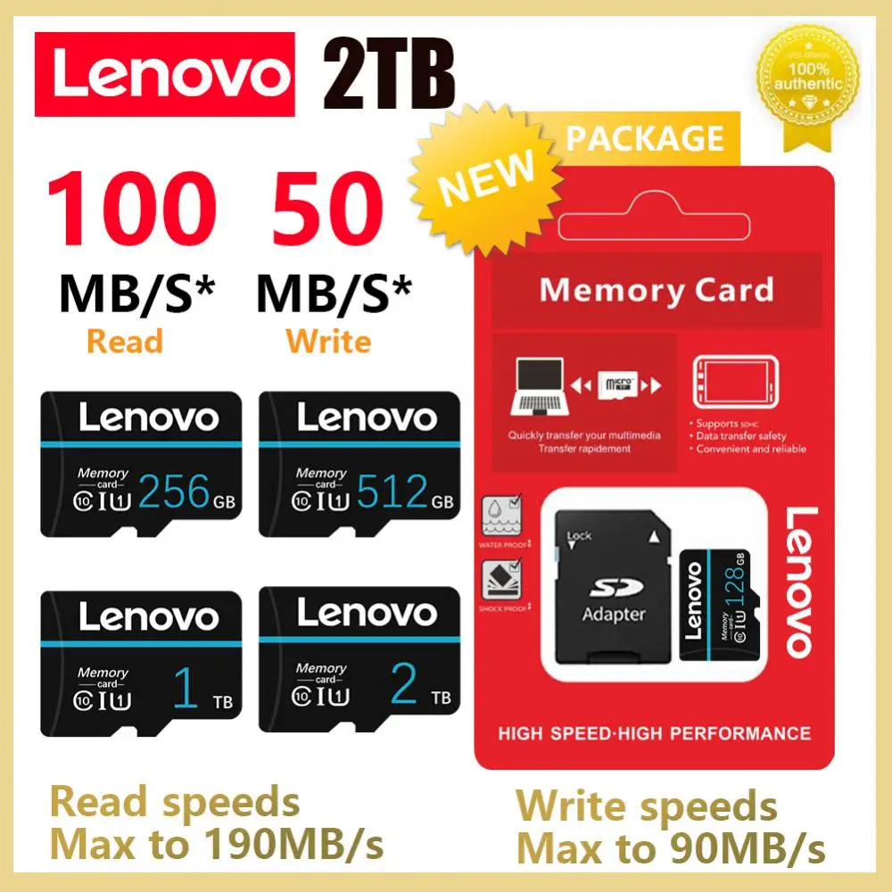 Lenovo-フルHDマイクロSDカード,テラバイトGB,512GB, 256GB, 128インチ,カメラ用フラッシュカード