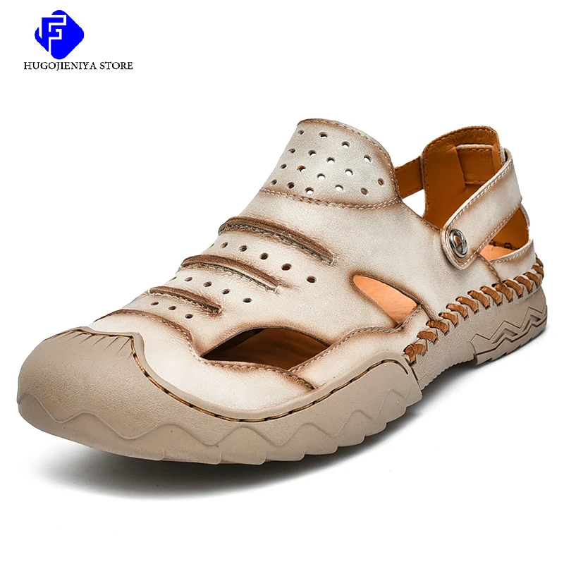 

2023 Summer Men Sandals Soft Breathable Men's Sandals Genuine Leather Men Slippers Roman Outdoor Non Slip Beach Sandals Big Size