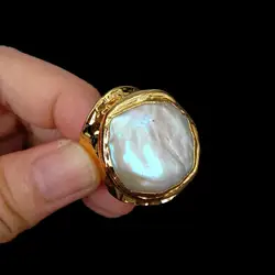 Y·YING Cultured White Baroque Pearl Gold Plated Finger Ring Adjustable Rings For Women Jewelry