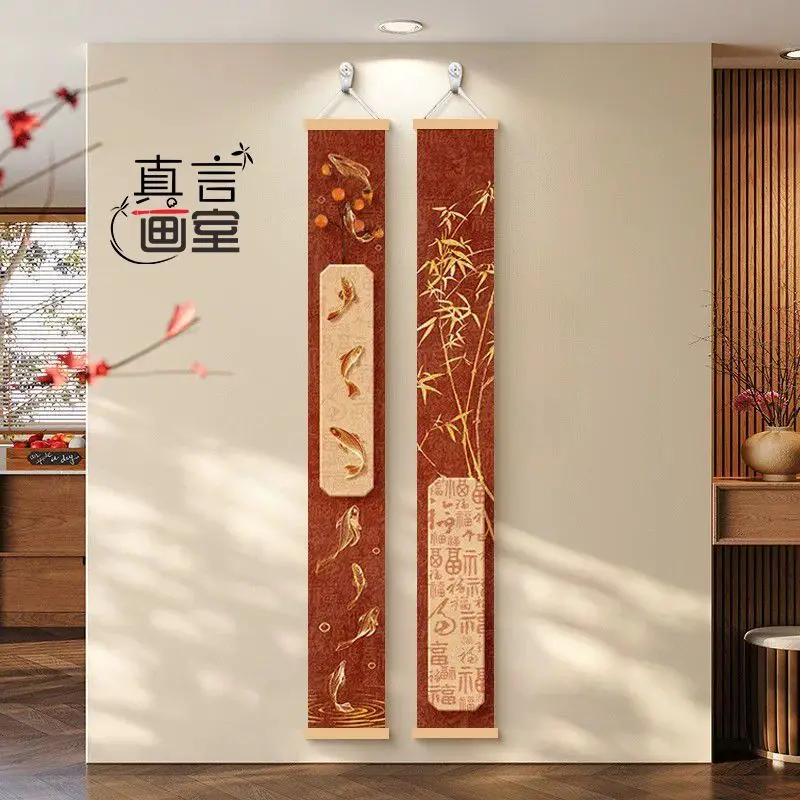 

✨Chinese New Year Wall Art Scroll Red Lucky 9 Fish Feng Shui Painting Peace and joy for Entrance Doorway Aesthetic Room Decor