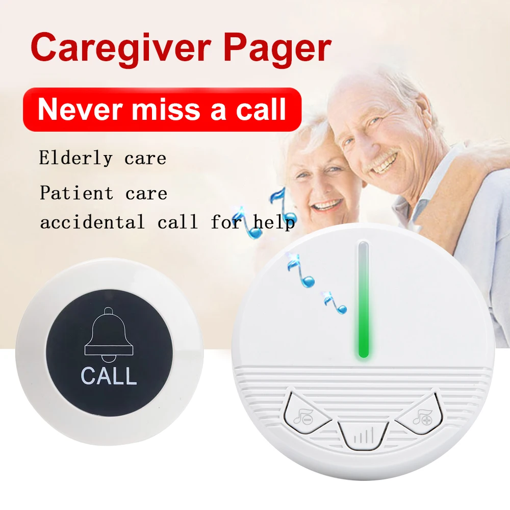 Wireless Caregiver Pager Life Alert Systems 1 Receivers 1 Emergency Button Call Bell Fall Alert Devices for Elderly Seniors