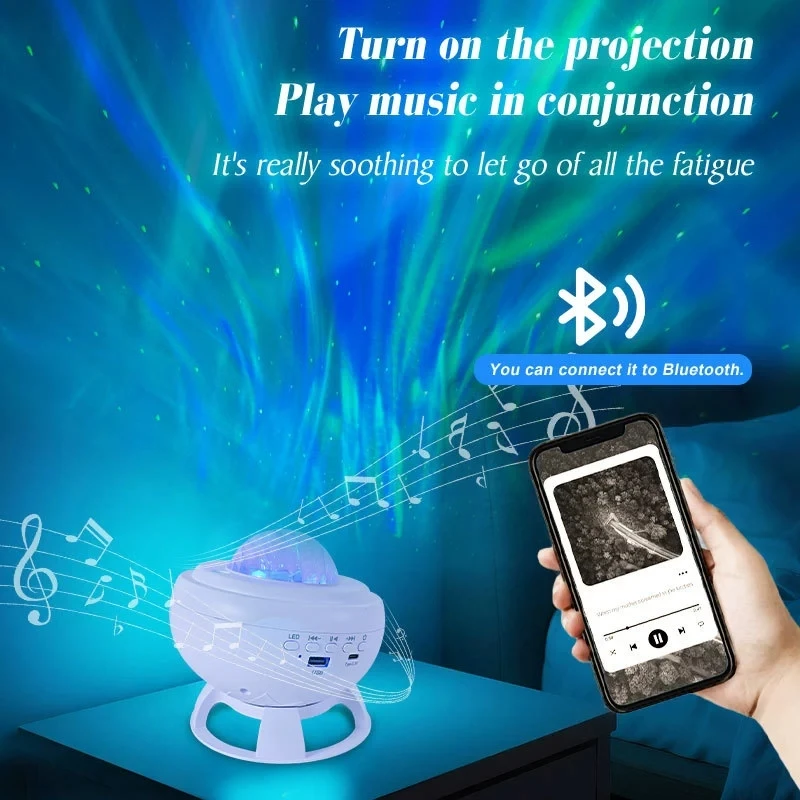 Aurora Projector Night Light, Northern Lights Galaxy Star Projector with Bluetooth Speaker, Water Wave Ripple Mood Lamp for Home