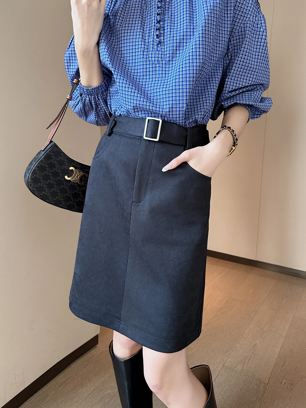 

High Waist A-Line Skirt Women's plus Size Sli Simple Blue Spring New Faion Casual Skirts Chinese SleKW2644