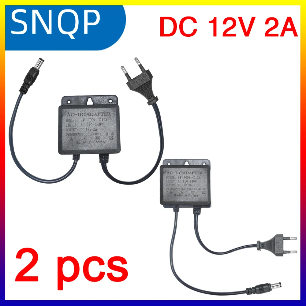 2pcs DC12V 2A EU Plug Power Adapter Waterproof For CCTV Security Surveillance AHD Camera Charger NVR DVR Input AC100V-240V