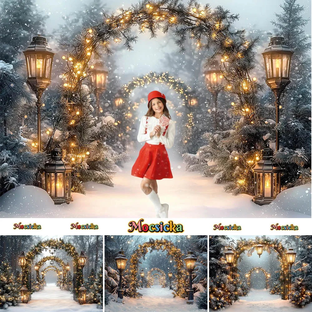 Mocsicka Photography Background Snow Park Lights Christmas Tree Holiday Decoration Kids Photo Backdrop Photo Studio Props