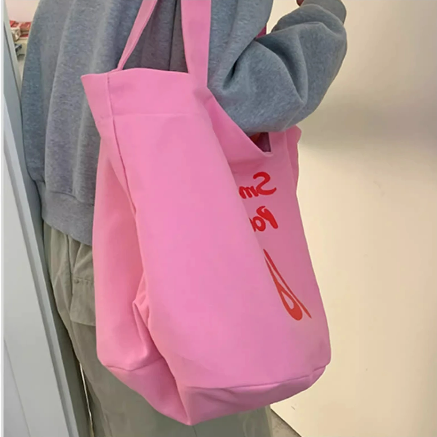 

College Style Tote Bag for Women 2025 New Summer Fashion Letter Canvas Versatile Large Capacity Shopping Bags