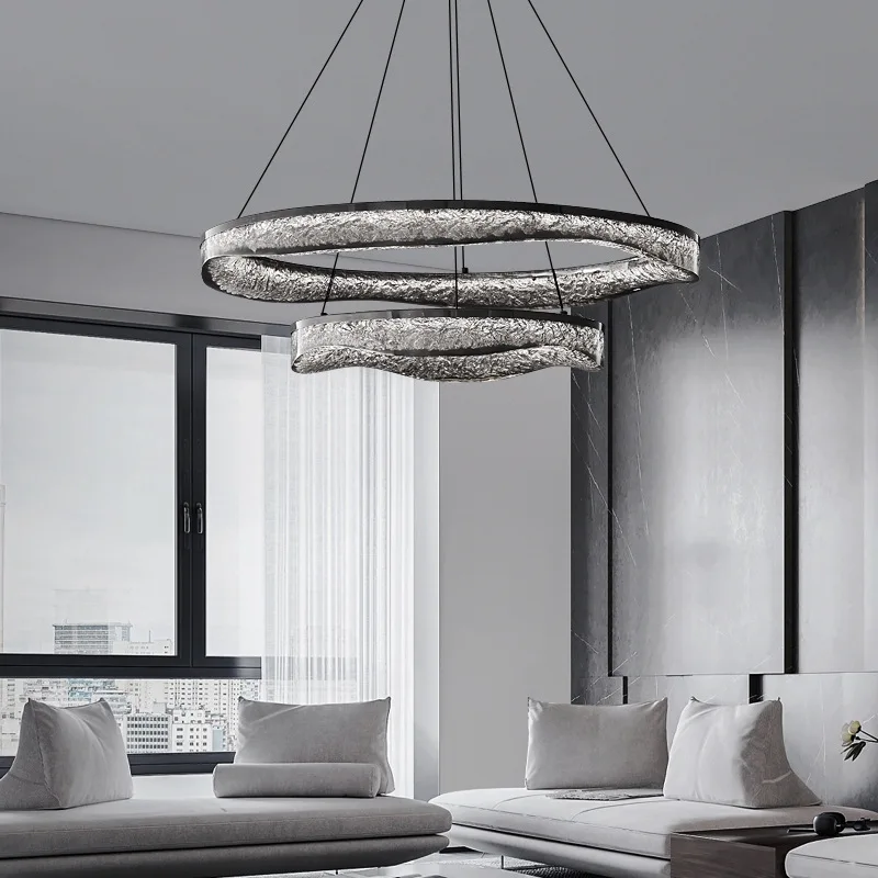 

Italian minimalist living room chandelier all copper Nordic light luxury atmosphere master bedroom hall simple