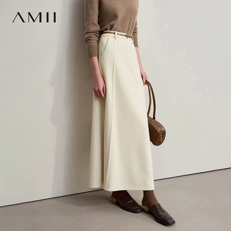 Amii Skirts For Woman 2025 Winter New Commuter Loose Long Knitting A-Line Skirt Wool Solid Versatile Clothing Ladies 12544124