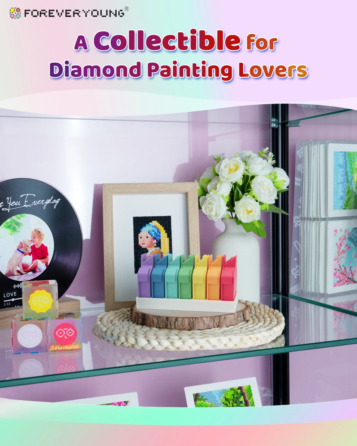 Foreveryoung Diamond Painting Baby Trays, 7PCS Mini Rainbow Trays with Storage Base for Diamond Art, Cute Decor & Bag Charm