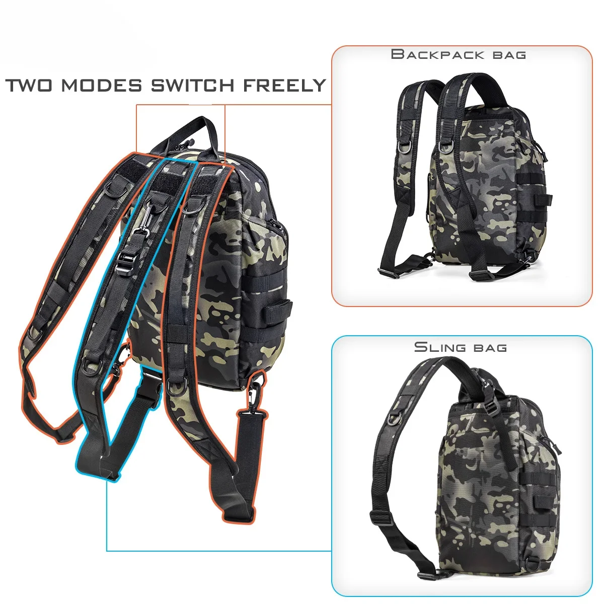 Multifunctional 38*27*16CM Factory custom waterproof sling crossbody shoulder bag tactical camo chest bag