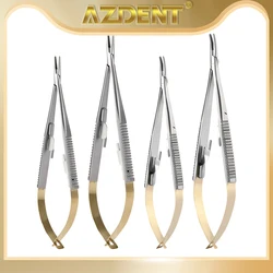 Azdent Dental Straight/Curved Castroviejo Needle Holders with Lock 14cm/16cm Needle Holding Forceps Tweezer Microsurgery