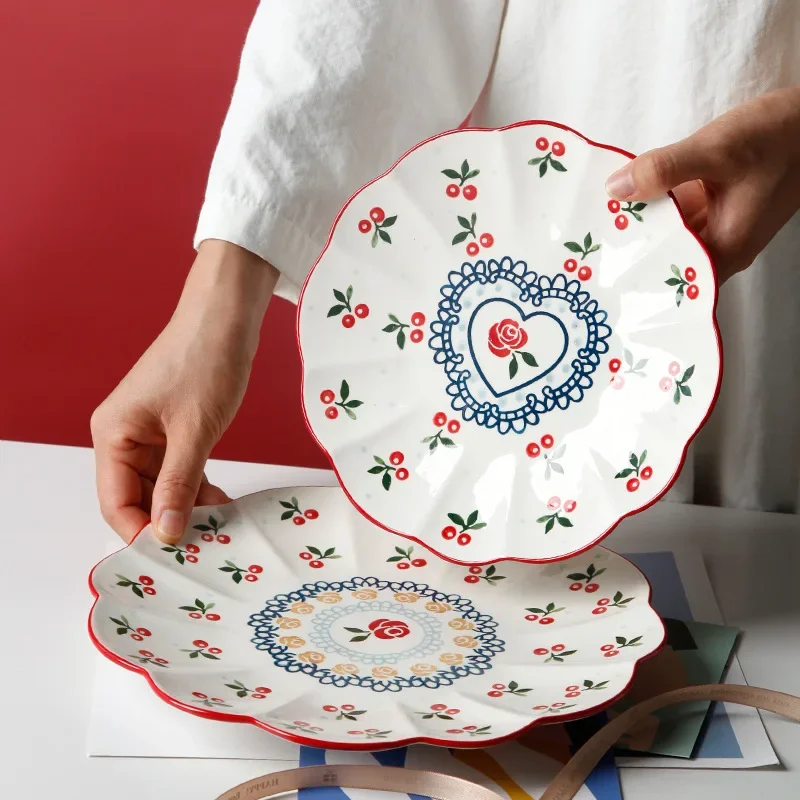 Plato para servir en forma de flor de 8/10 pulgadas, platos de cena de flor de cerezo, plato de postre de cerámica, vajilla segura para microondas