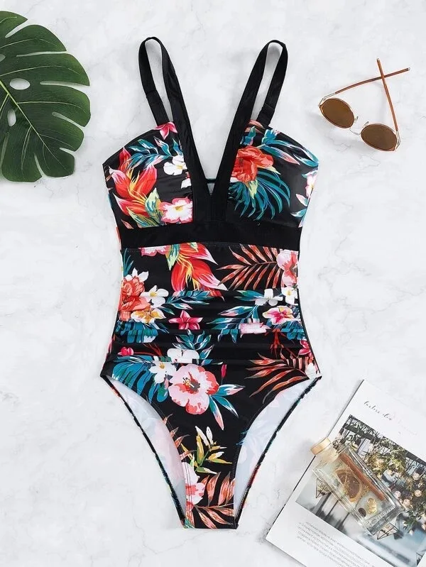 Women's Bikini One-piece Swimsuit Fashion Print Deep V Sexy Bikini Swimsuit One-Piece Suits Bathing Suit Women Swimwear