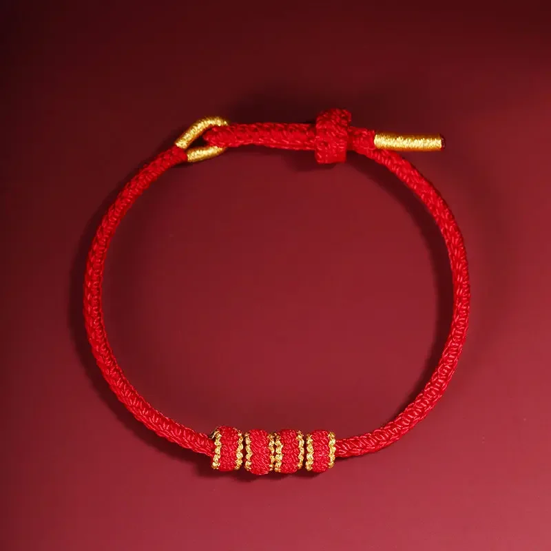 Bracciale in corda rossa anno Natal prodotti semilavorati perline filettatura intrecciata a mano accessori perline fortunate in oro cinturino per il trasporto fai da te